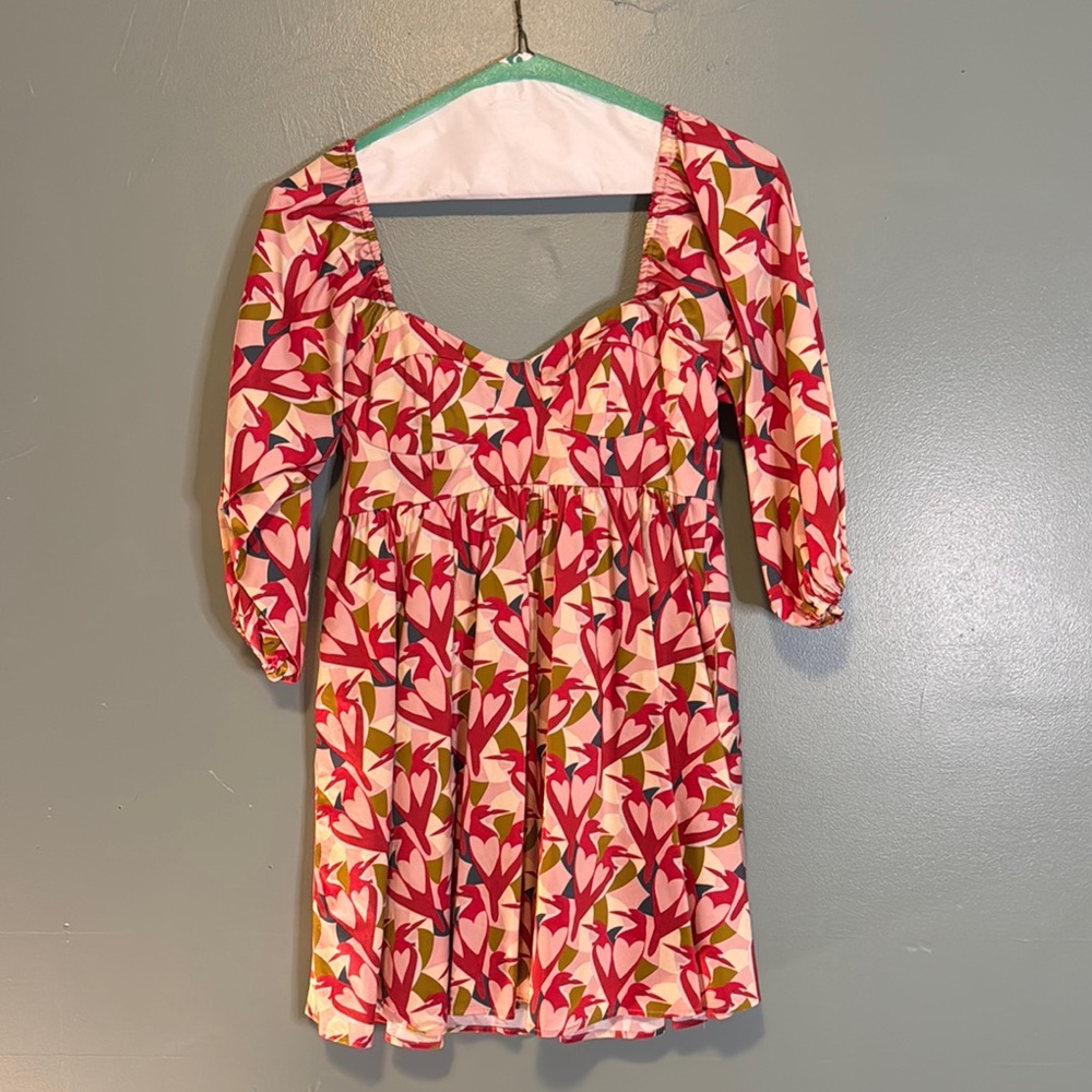 Hutch Vibrant Pink and Green Patterned Mini Dress